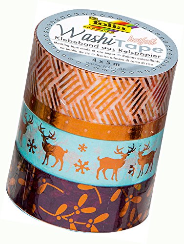 folia 26427 - Washi Tape, Klebeband aus Reispapier, Hotfoil kupfer II, 4er Set - ideal zum Verzieren und Dekorieren von folia