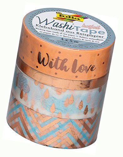folia 26433 - Washi Tape, Klebeband aus Reispapier, Hotfoil rosegold II, 4er Set - ideal zum Verzieren und Dekorieren folia 26433 - Washi Tape, Klebeband aus Reispapier, Hotfoil rosegold II, 4er Set - ideal zum Verzieren und Dekorieren von folia