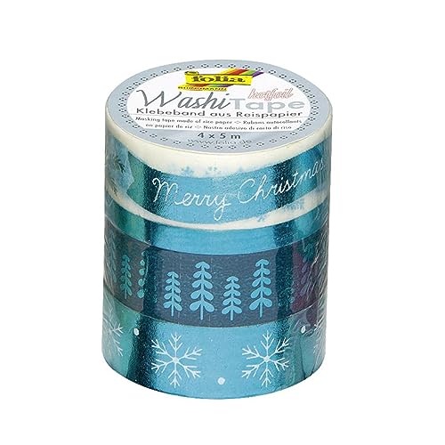 folia 26434 - Washi Tape, Klebeband aus Reispapier, Hotfoil eisblau, 4er Set - ideal zum Verzieren und Dekorieren folia 26434 - Washi Tape, Klebeband aus Reispapier, Hotfoil eisblau, 4er Set - ideal zum Verzieren und Dekorieren von folia