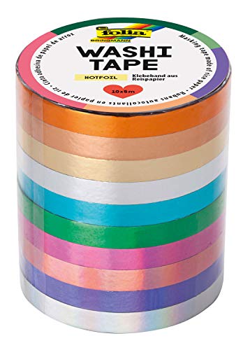 folia 26437 - Washi Tape, Klebeband aus Reispapier, Hotfoil, 10er Set - ideal zum Verzieren und Dekorieren von folia