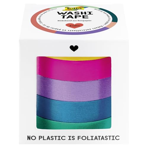 folia 26438 - Washi Tape, Klebeband aus Reispapier, Uni Basic, 5er Set, 10 m x 10 mm - ideal zum Verzieren und Dekorieren folia 26438 - Washi Tape, Klebeband aus Reispapier, Uni Basic, 5er Set, 10 m x 10 mm - ideal zum Verzieren und Dekorieren von folia