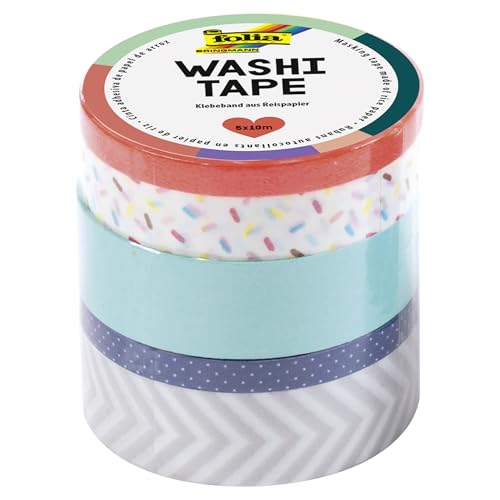 folia 26440 - Washi Tape, Neon orange, Klebeband aus Reispapier, 5er Set - ideal zum Verzieren und Dekorieren von folia