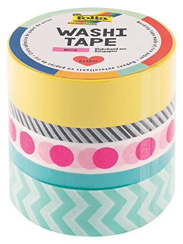 folia 26442 - Washi Tape, Neon pink, Klebeband aus Reispapier, 5er Set - ideal zum Verzieren und Dekorieren folia 26442 - Washi Tape, Neon pink, Klebeband aus Reispapier, 5er Set - ideal zum Verzieren und Dekorieren von folia