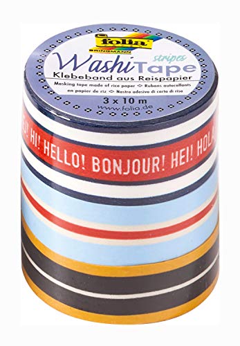 folia 26445 - Washi Tape, Stripes Classic, Klebeband aus Reispapier, 3er Set - ideal zum Verzieren und Dekorieren folia 26445 - Washi Tape, Stripes Classic, Klebeband aus Reispapier, 3er Set - ideal zum Verzieren und Dekorieren von folia
