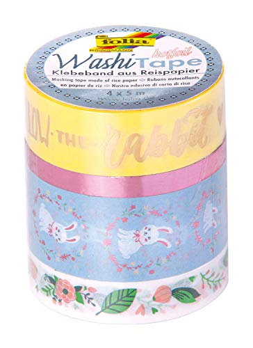 folia 26448 - Washi-Tape, Klebeband aus Reispapier, 4er Set "Follow the rabbit", mit Heißfolienveredelung, 4 Rollen mit 5 m Länge in unterschiedlichen Breiten, zum Verzieren und Dekorieren folia 26448 - Washi-Tape, Klebeband aus Reispapier, 4er Set "Follow the rabbit", mit Heißfolienveredelung, 4 Rollen mit 5 m Länge in unterschiedlichen Breiten, zum Verzieren und Dekorieren von folia
