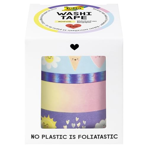 folia 26453 - Washi Tape SUNNYSIDE, Klebeband aus Reispapier, Hotfoil in bunten Wetter Motiven, 4er Set - ideal zum Verzieren und Dekorieren folia 26453 - Washi Tape SUNNYSIDE, Klebeband aus Reispapier, Hotfoil in bunten Wetter Motiven, 4er Set - ideal zum Verzieren und Dekorieren von folia