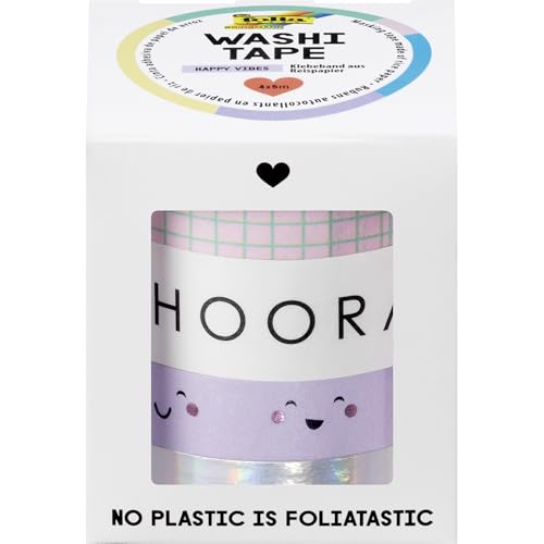 folia 26455 - Washi Tape Happy Vibes, 4 x 5 m, Klebeband aus Reispapier, Hotfoil in 4 Designs, zum Basteln, Verzieren und Dekorieren folia 26455 - Washi Tape Happy Vibes, 4 x 5 m, Klebeband aus Reispapier, Hotfoil in 4 Designs, zum Basteln, Verzieren und Dekorieren von folia