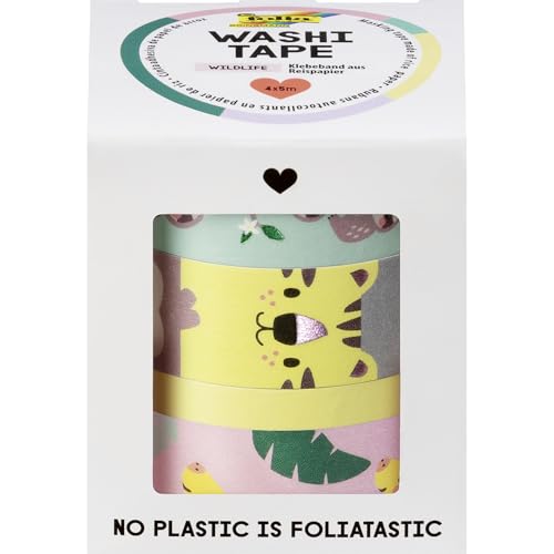 folia 26457 - Washi Tape Wildlife, 4 x 5 m, Klebeband aus Reispapier, Hotfoil in 4 tierischen Designs, zum Basteln, Verzieren und Dekorieren folia 26457 - Washi Tape Wildlife, 4 x 5 m, Klebeband aus Reispapier, Hotfoil in 4 tierischen Designs, zum Basteln, Verzieren und Dekorieren von folia