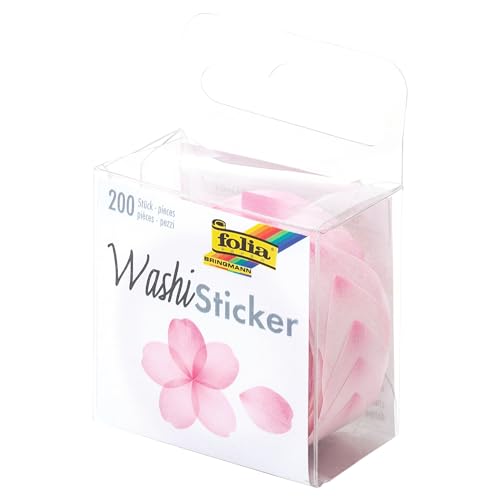 folia 26501 - Washi Sticker, Blüten rosé, vorgestanzte Formen aus Reispapier, 200 Stück auf Rolle - ideal zum Verzieren und Dekorieren von folia