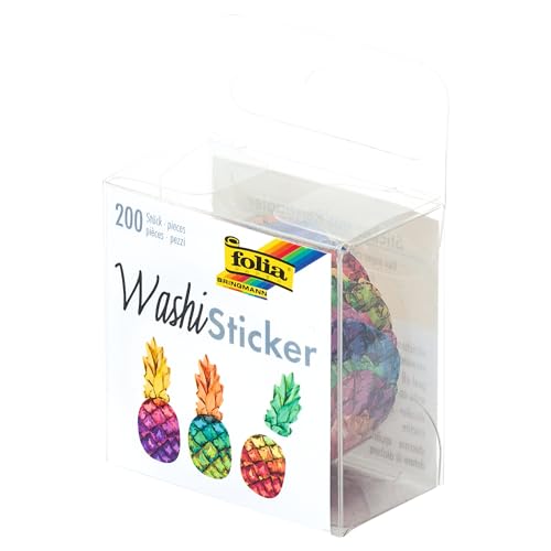 folia 26505 - Washi Sticker, Ananas, vorgestanzte Formen aus Reispapier, 200 Stück auf Rolle - ideal zum Verzieren und Dekorieren von folia