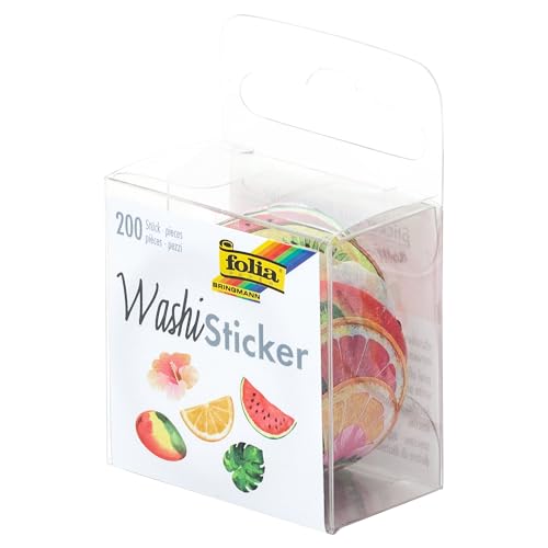 folia 26506 - Washi Sticker, Tropical, vorgestanzte Formen aus Reispapier, 200 Stück auf Rolle - ideal zum Verzieren und Dekorieren von folia