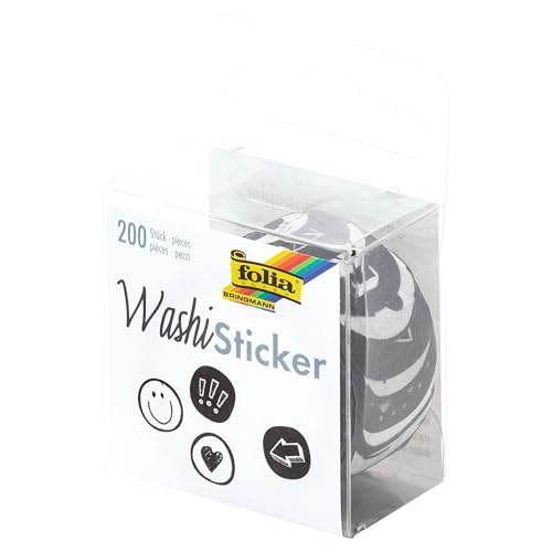folia 26507 - Washi Sticker, Doodle, vorgestanzte Formen aus Reispapier, 200 Stück auf Rolle - ideal zum Verzieren und Dekorieren von folia