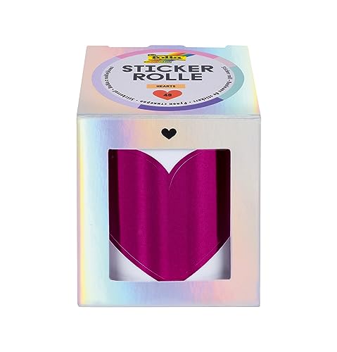folia 27201 - Stickerrolle HEARTS, Sticker Set mit 48 Aufklebern, 3 m lang mit verschiedenen selbstklebenden Herz Motiven von folia