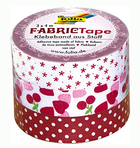 folia 27302 - Fabric Tape, Klebeband aus Stoff Rottöne, 3er Set - ideal zum Verzieren und Dekorieren von folia