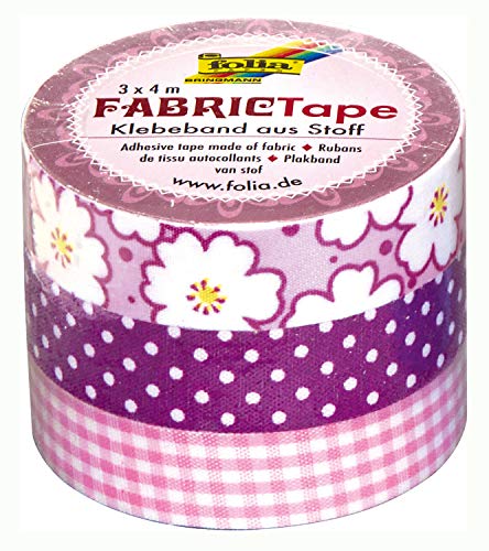 folia 27303 - Fabric Tape, Klebeband aus Stoff Rosatöne, 3er Set - ideal zum Verzieren und Dekorieren von folia
