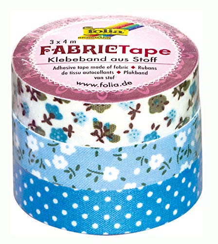 folia 27304 - Fabric Tape, Klebeband aus Stoff Blautöne, 3er Set - ideal zum Verzieren und Dekorieren von folia