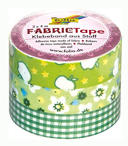 folia 27305 - Fabric Tape, Klebeband aus Stoff Grüntöne, 3er Set - ideal zum Verzieren und Dekorieren von folia