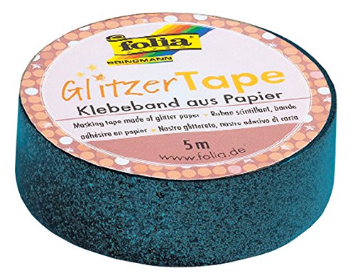 folia 28101 - Glitzer Tape, Klebeband aus Papier mit Glitter, türkis, ca. 5 m x 15 mm - ideal zum Verzieren und Dekorieren von folia