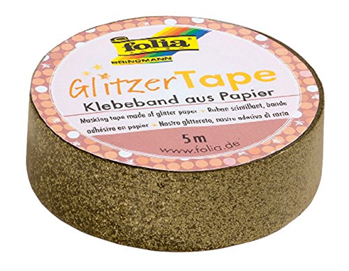 folia 28104 - Glitzer Tape, Klebeband aus Papier mit Glitter gold, ca. 5 m x 15 mm - ideal zum Verzieren und Dekorieren von folia