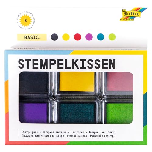 folia 30180 - Stempelkissen Set basic, 6 Stempelkissen, in verschiedenen Farben, ideal zum Verzieren von Karten und anderen Bastelarbeiten von folia