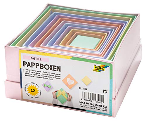 folia 3119 - Pappboxen im Eckig Design, in Pastellfarben, 12 Stück, in verschiedenen Größen, schöne Geschenkverpackung zum individuellen Dekorieren und Gestalten, ideal für jeden Anlass von folia