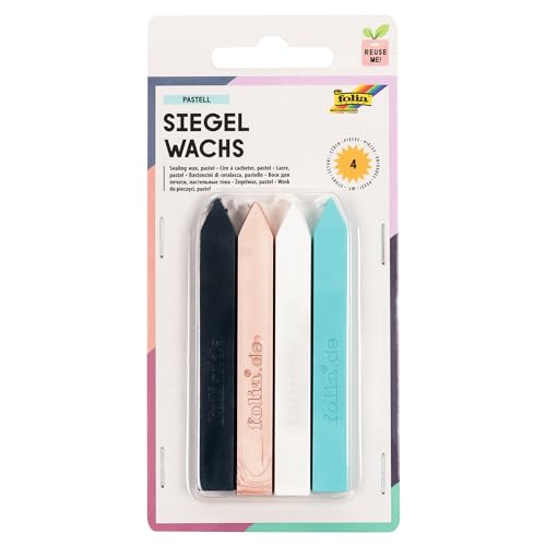 folia 31219 - Siegelwachs Style, 4 Siegelkerzen im Set, je 1 Siegelkerze in rose, mint, marine und weiß, zum stilechten Verzieren von Karten, Briefen und Einladungen von folia