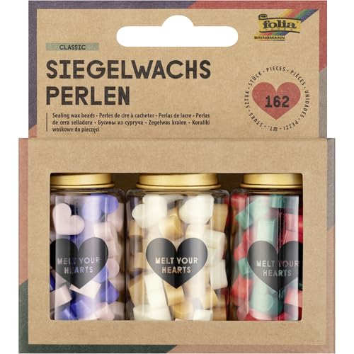 folia 31419 - Siegelwachs Perlen CLASSIC, 162 Wachsperlen in 6 klassischen Farben, 3 Gläser je 54 Perlen mit 3 Farbsortierungen, zum Verzieren von Briefen und Geschenken folia 31419 - Siegelwachs Perlen CLASSIC, 162 Wachsperlen in 6 klassischen Farben, 3 Gläser je 54 Perlen mit 3 Farbsortierungen, zum Verzieren von Briefen und Geschenken von folia