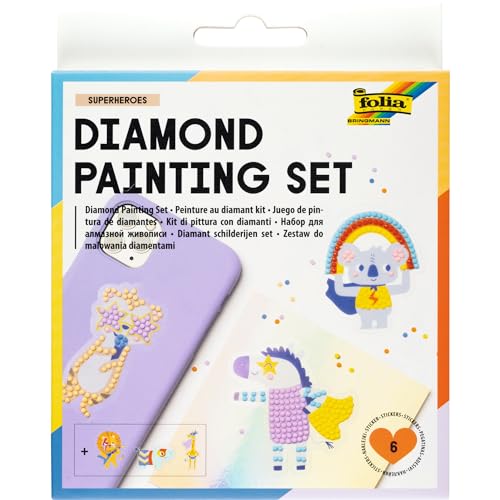 folia 31804 - Diamond Painting Set SUPERHEROES, Sticker mit Superhelden-Motiven und Zubehör, Bastelset zum Gestalten von Aufklebern mit Glitzersteinchen folia 31804 - Diamond Painting Set SUPERHEROES, Sticker mit Superhelden-Motiven und Zubehör, Bastelset zum Gestalten von Aufklebern mit Glitzersteinchen von folia