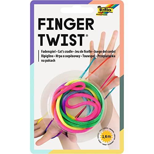 folia 33177 - Finger Twist Fadenspiel, in trendiger Regenbogen Optik, ca. 160 cm lang, Fingerspiel für Jungen und Mädchen ab 5 Jahre, ideal als kleines Geschenk, Mitgebsel und für den Schulhof von folia