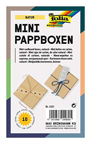 folia 3321 - Mini Geschenkboxen, Pappschachteln aus Karton, eckig, natur, 10 Stück, 7,5 x 7,5 x 4,5 cm - ideal zum Verzieren und Verschenken von folia