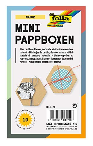 folia 3323 - Mini Geschenkboxen, Pappschachteln aus Karton, sechseckig, natur, 10 Stück, 7,5 x 6,5 x 4 cm - ideal zum Verzieren, Verschenken und Verstauen von folia