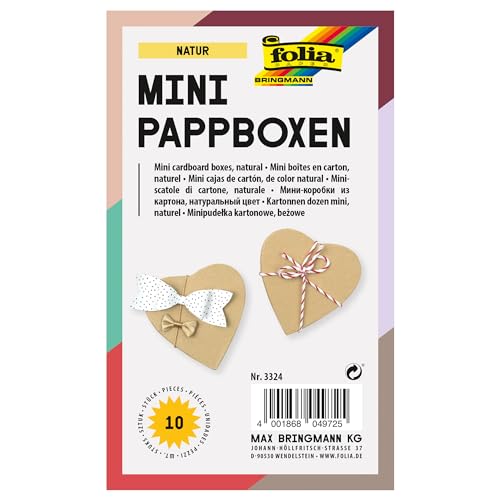 folia 3324 - Mini Geschenkboxen, Pappschachteln aus Karton, herzförmig, natur, 10 Stück, 8 x 7,5 x 4 cm - ideal zum Verzieren und Verschenken von folia