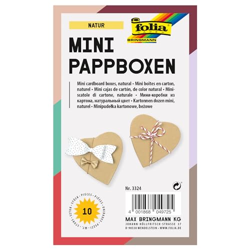 folia 3324 - Mini Geschenkboxen, Pappschachteln aus Karton, herzförmig, natur, 10 Stück, 8 x 7,5 x 4 cm - ideal zum Verzieren und Verschenken folia 3324 - Mini Geschenkboxen, Pappschachteln aus Karton, herzförmig, natur, 10 Stück, 8 x 7,5 x 4 cm - ideal zum Verzieren und Verschenken von folia