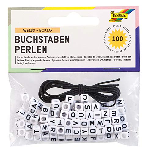 folia 33903 - Eckige Buchstaben Perlen, 100 Stück, weiß, je ca. 6 x 6 mm groß, mit Loch zum Auffädeln, ideal für Ketten, Armbänder und andere Schmuckstücke von folia