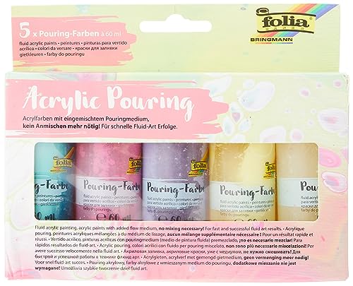 folia 35129 - Pouring Farben Set II Pastell, bestehend aus 5 pastellartigen Pouring Farben á 60 ml, mit eingemischtem Pouringmedium von folia