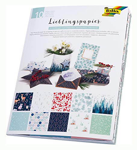 folia 37002 - Lieblingspapier Winter, einseitig bedrucktes Motivpapier, ca. 50 x 70 cm, 80 g/qm, Blatt in 10 verschiedenen Motiven sortiert - Ideal zum Verpacken, Verschenken und Basteln von folia