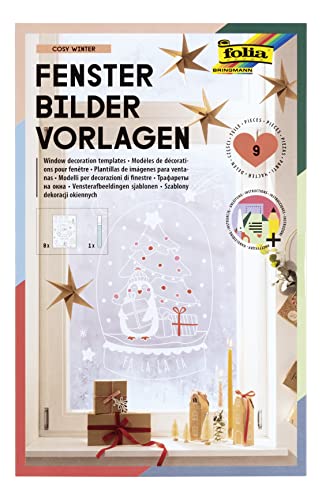 folia 39149 - Fensterbilder Set "Cosy Winter" mit 8 vorgedruckten Design-Vorlagen zum Thema Winter, Weihnachten und Herbst, inkl. 1 Kreidemarker in Weiß folia 39149 - Fensterbilder Set "Cosy Winter" mit 8 vorgedruckten Design-Vorlagen zum Thema Winter, Weihnachten und Herbst, inkl. 1 Kreidemarker in Weiß von folia