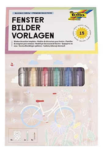folia 39239 - Premium Fensterbilder Vorlagen "Bloom & Grow" mit 8 vorgedruckten Designs zum Thema Blumen, Ostern und Frühling, inkl. 7 Kreidestiften folia 39239 - Premium Fensterbilder Vorlagen "Bloom & Grow" mit 8 vorgedruckten Designs zum Thema Blumen, Ostern und Frühling, inkl. 7 Kreidestiften von folia