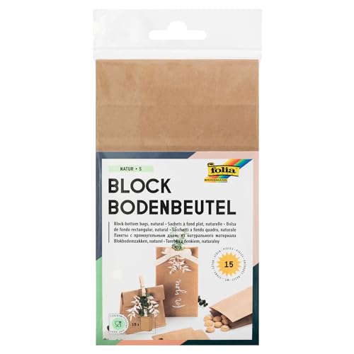folia 41110 - Braune Papiertüten mit Blockboden, lebensmittelechte Blockbodenbeutel aus Kraftpapier, 15 Stück, ca. 17,5 x 10 x 5,5 cm groß, zum Verpacken von Keksen und Süßigkeiten folia 41110 - Braune Papiertüten mit Blockboden, lebensmittelechte Blockbodenbeutel aus Kraftpapier, 15 Stück, ca. 17,5 x 10 x 5,5 cm groß, zum Verpacken von Keksen und Süßigkeiten von folia