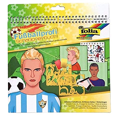 folia 41205 - Schablonenbuch Fußballprofi, Block mit 36 Malvorlagen, 5 Schablonen und 1 Stickerbögen - ideal für Jungen von folia