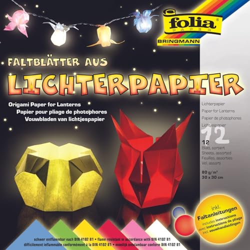 folia 42309 - Faltblätter aus Lichterpapier, farbig sortiert, ca. 30 x 30 cm, 12 Blatt, schwer entflammbares Papier, inklusive Faltanleitungen folia 42309 - Faltblätter aus Lichterpapier, farbig sortiert, ca. 30 x 30 cm, 12 Blatt, schwer entflammbares Papier, inklusive Faltanleitungen von folia