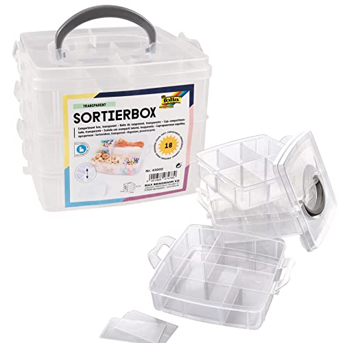 folia 43002 - Sortierbox, aus transparentem Kunststoff mit Tragegriff und 18 variablen Fächern auf 3 Ebenen, ca. 15 x 15 x 12,5 cm groß, für kleine Bastelmaterialien, Knöpfe, Perlen, Schmuck uvm. folia 43002 - Sortierbox, aus transparentem Kunststoff mit Tragegriff und 18 variablen Fächern auf 3 Ebenen, ca. 15 x 15 x 12,5 cm groß, für kleine Bastelmaterialien, Knöpfe, Perlen, Schmuck uvm. von folia