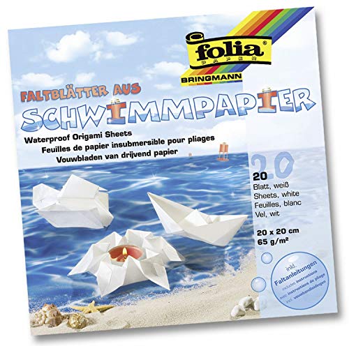 folia 43200 - Faltblätter aus Schwimmpapier, weiß, ca. 20 x 20 cm, 20 Blatt, wasserfestes Faltpapier, bemalbar, inklusive Faltanleitungen folia 43200 - Faltblätter aus Schwimmpapier, weiß, ca. 20 x 20 cm, 20 Blatt, wasserfestes Faltpapier, bemalbar, inklusive Faltanleitungen von folia