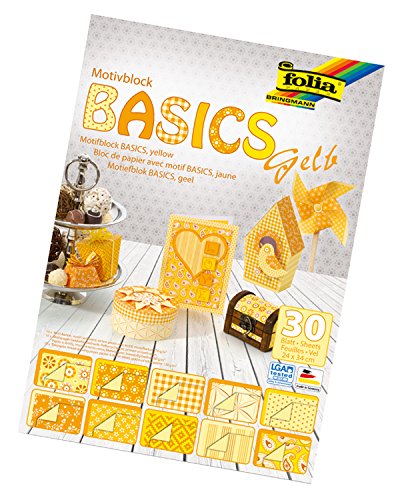 folia 46149 - Motivblock Basics gelb sortiert, 24 x 34 cm, 30 Blatt, 10 x Motivkarton, 10 x Motivpapier, 10 x Tonpapier, für vielfältige Bastelarbeiten von folia