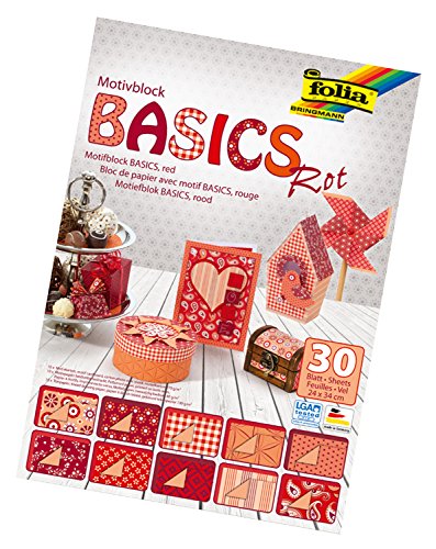 folia 46249 - Motivblock Basics rot sortiert, 24 x 34 cm, 30 Blatt, 10 x Motivkarton, 10 x Motivpapier, 10 x Tonpapier, für vielfältige Bastelarbeiten von folia