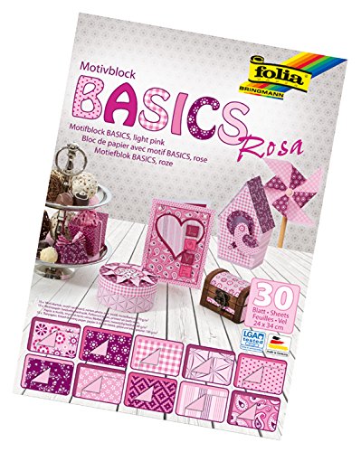 folia 46349 - Motivblock Basics rosa sortiert, 24 x 34 cm, 30 Blatt, 10 x Motivkarton, 10 x Motivpapier, 10 x Tonpapier, für vielfältige Bastelarbeiten von folia