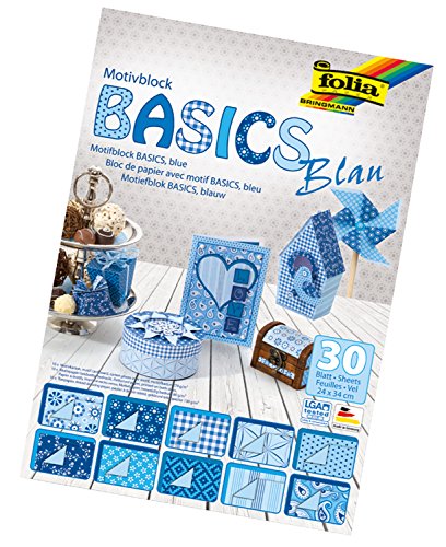 folia 46449 - Motivblock Basics blau sortiert, 24 x 34 cm, 30 Blatt, 10 x Motivkarton, 10 x Motivpapier, 10 x Tonpapier, für vielfältige Bastelarbeiten von folia
