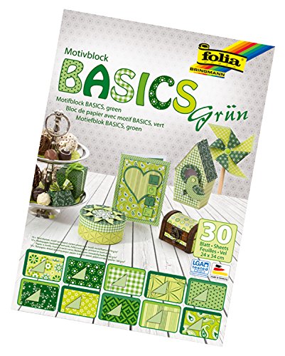 folia 46549 - Motivblock Basics grün sortiert, 24 x 34 cm, 30 Blatt, 10 x Motivkarton, 10 x Motivpapier, 10 x Tonpapier, für vielfältige Bastelarbeiten von folia