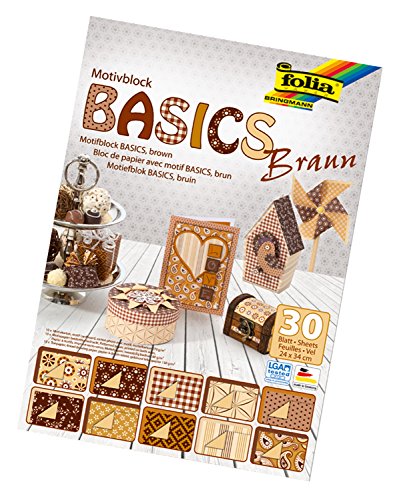 folia 46649 - Motivblock Basics braun sortiert, 24 x 34 cm, 30 Blatt, 10 x Motivkarton, 10 x Motivpapier, 10 x Tonpapier, für vielfältige Bastelarbeiten von folia