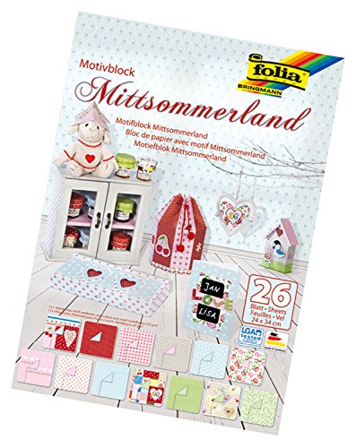 folia 46849 - Motivblock Mittsommerland, 24 x 34 cm, 26 Blatt sortiert, 13 x Motivkarton 270 g/qm und 13 x Motivpapier 80 g/qm, für vielfältige Bastelarbeiten von folia